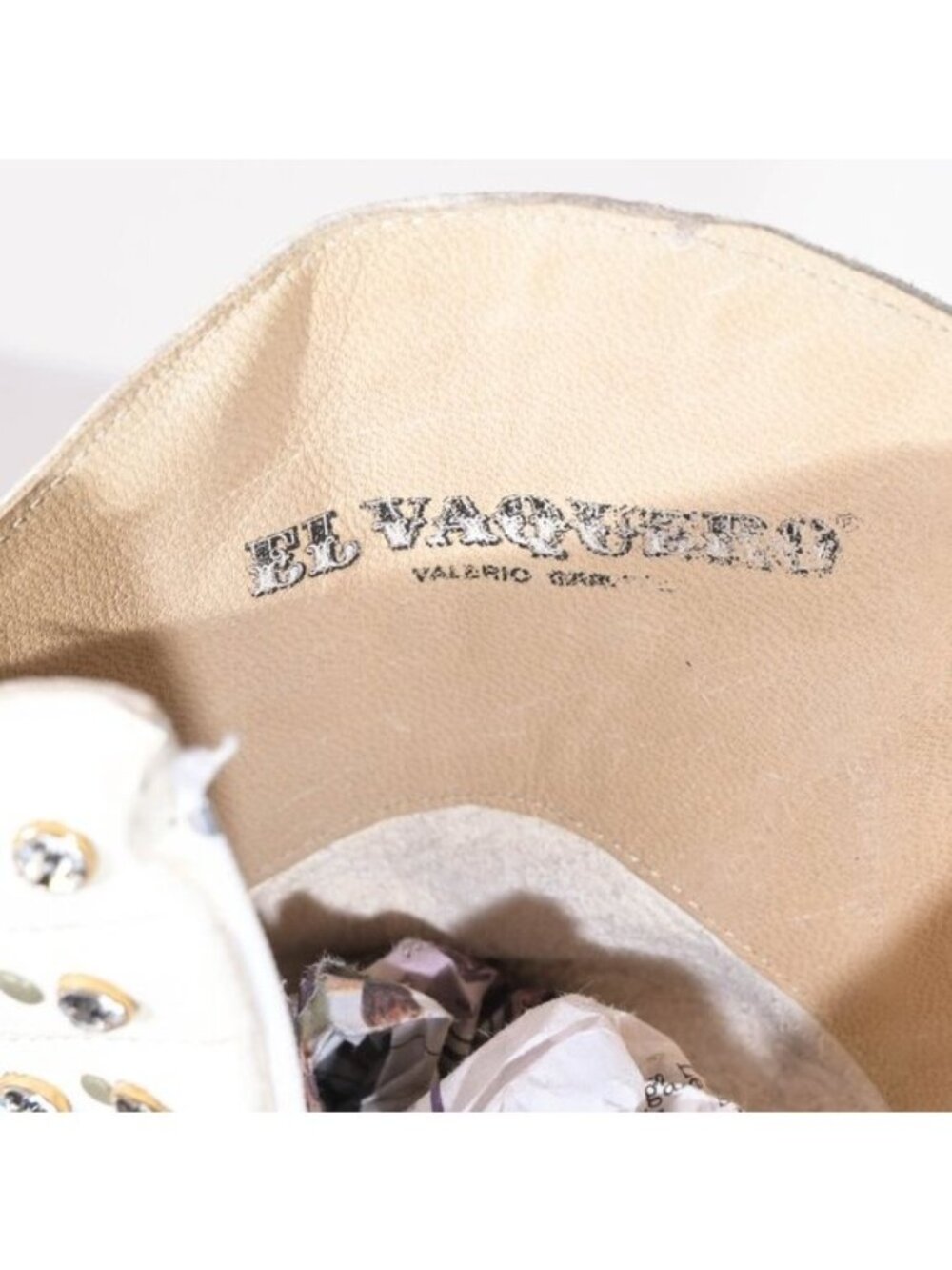 El Vaquero Valerio Giuntoli Rhinestone Western Ankle Boot Cream Italy Deadstock - Picture 5 of 7